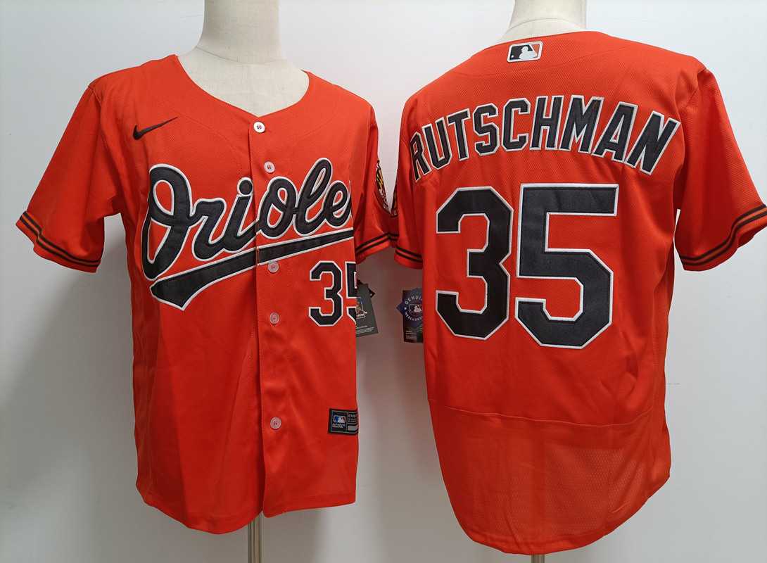 Men%27s Baltimore Orioles #35 Adley Rutschman Orange Stitched Flex Base Nike Jersey
